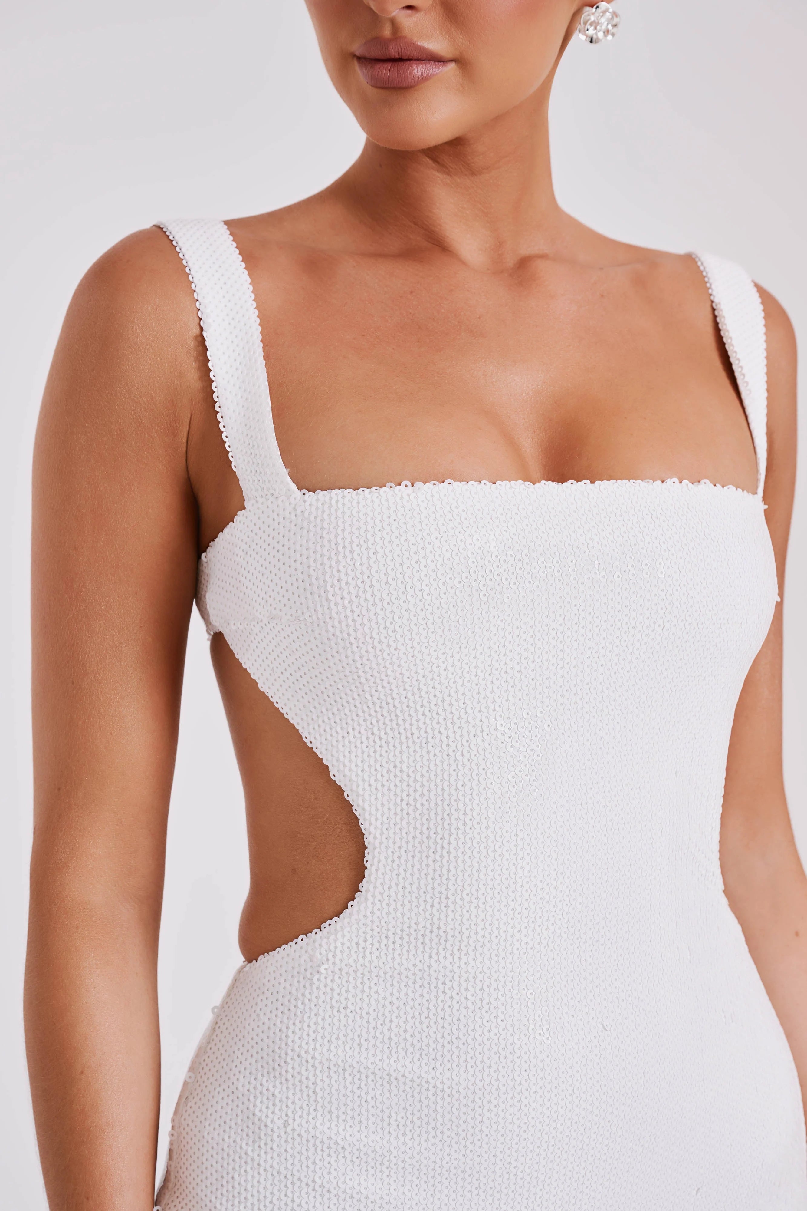 Adoria Sequin Cut Out Maxi Dress White