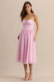Gloriana Pink Lace Sweetheart Neck Midi Dress