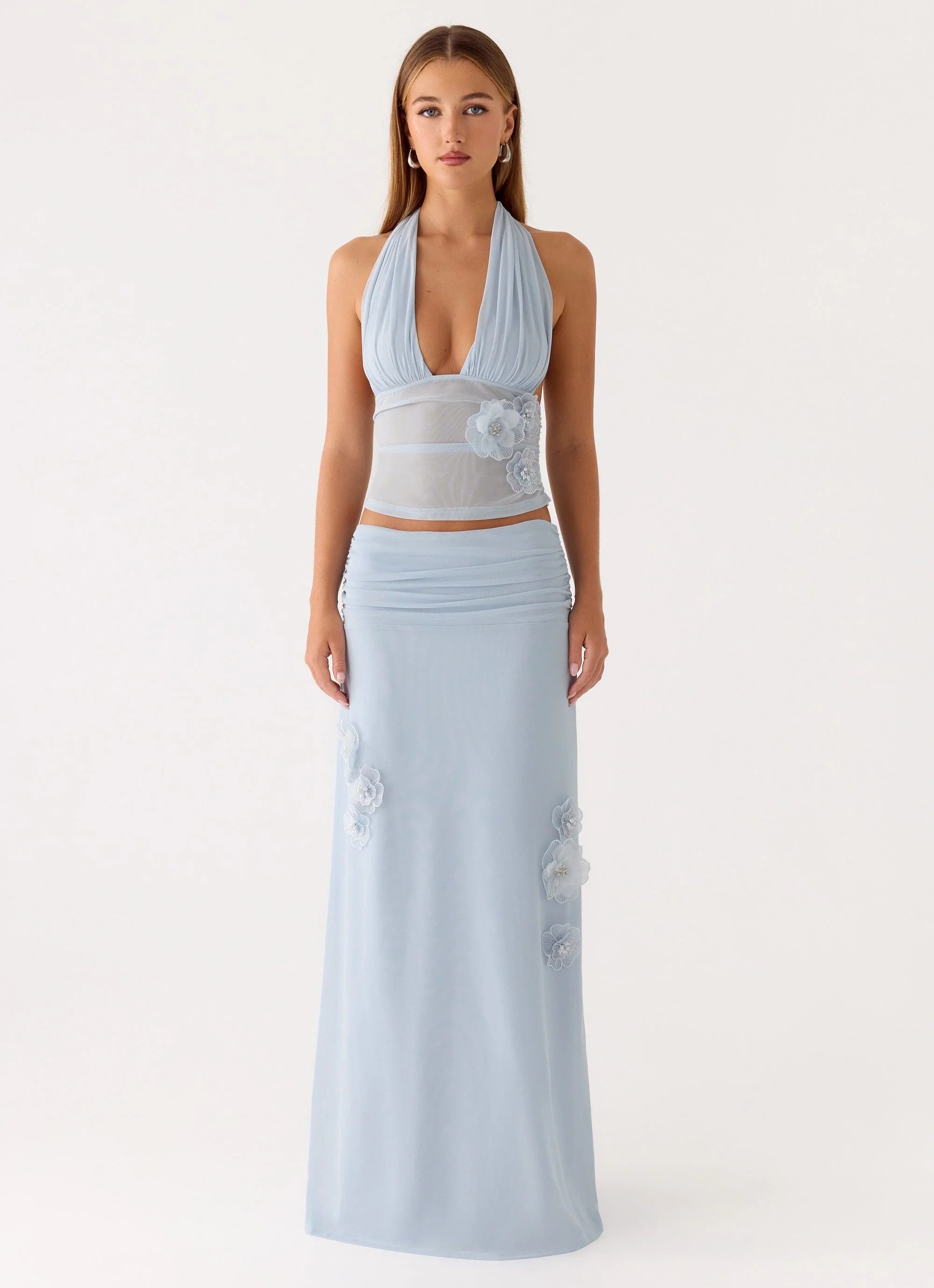 Fleur Power Maxi Skirt - Blue