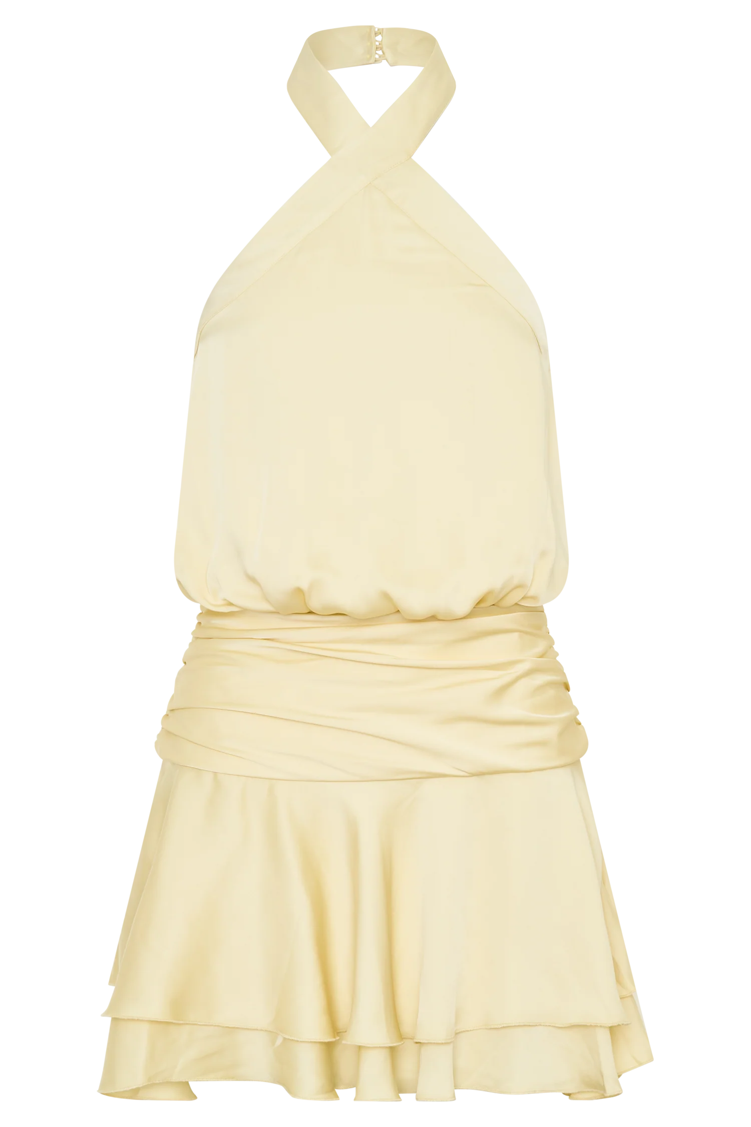 Poppy Satin Halter Mini Dress Lemon