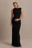 Raven Black Boat Neck Maternity Maxi Dress With Gathered Detailing