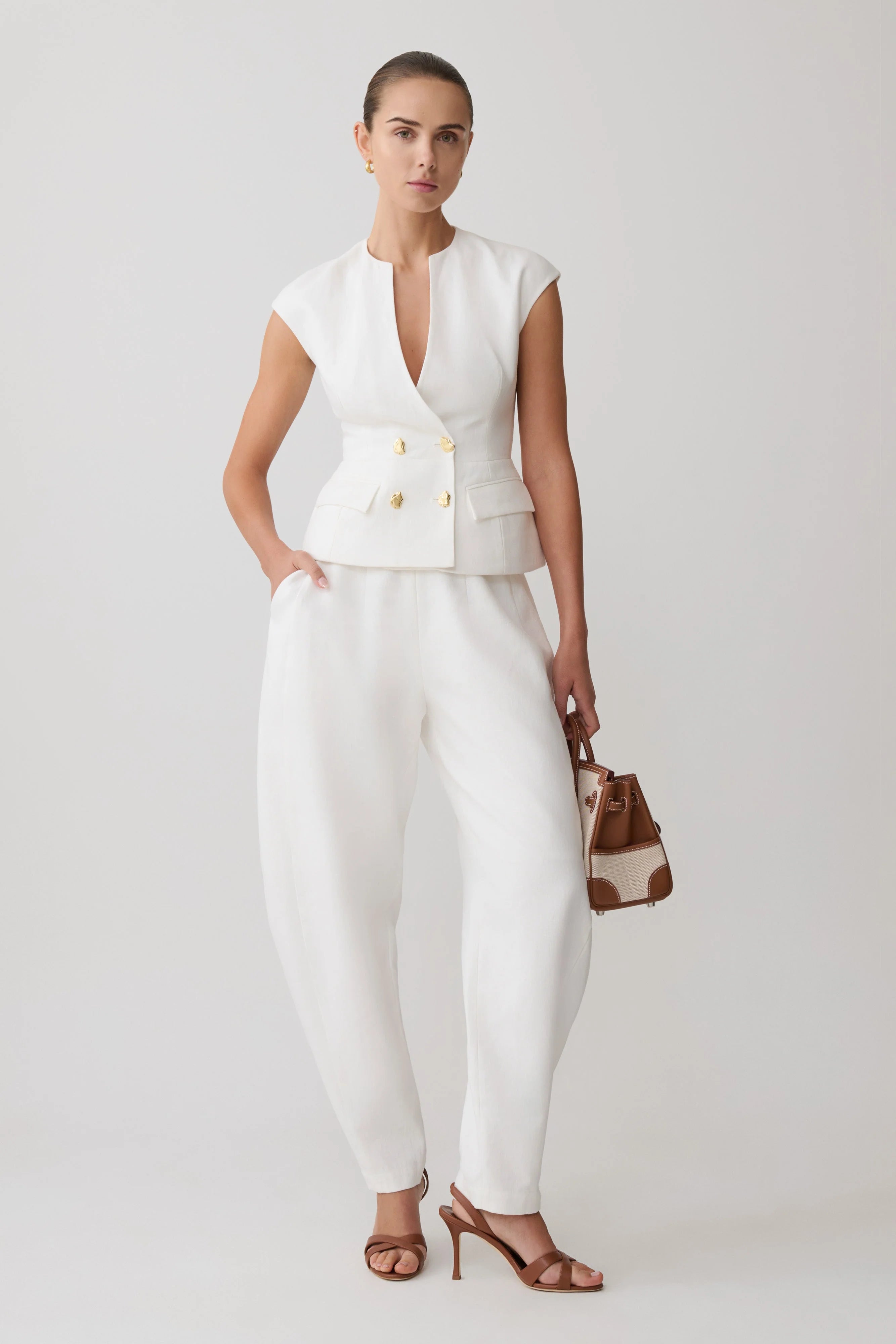 Oriana Linen Oversize Pants White
