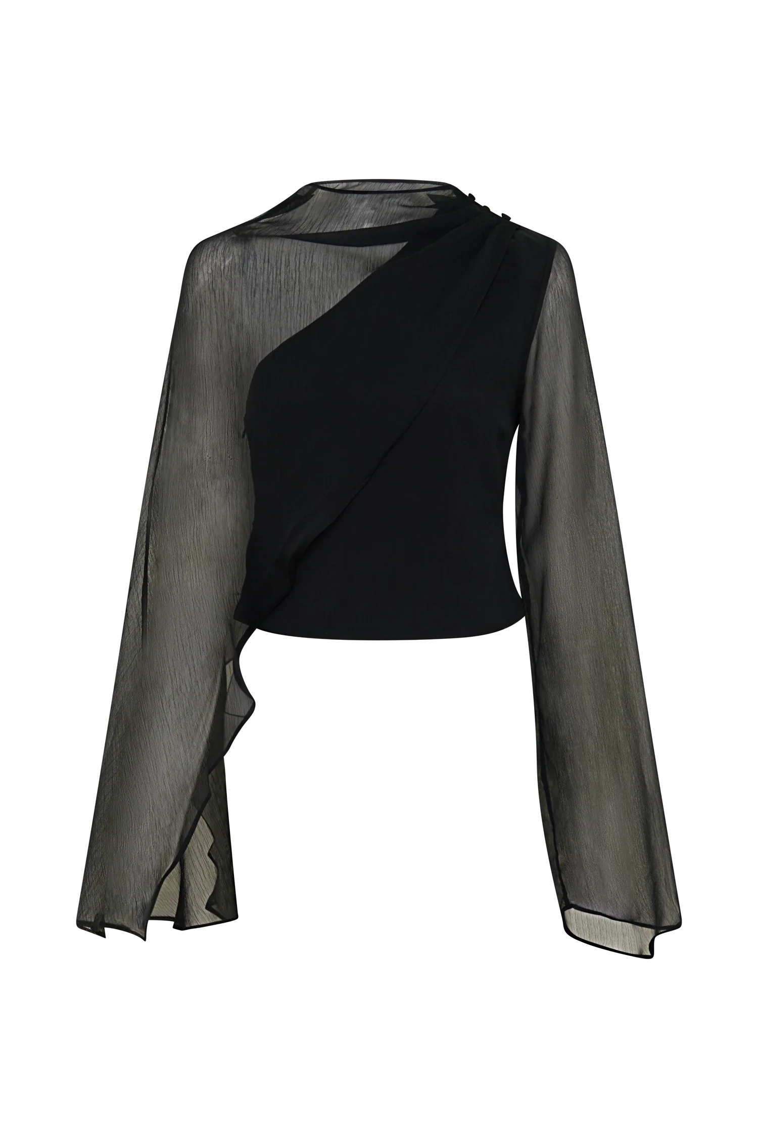 Ida Sheer Asymmetrical Long Sleeve Cape Black