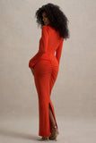 Gita Orange Halter Neck Long Sleeve Maxi Dress