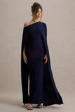 Florentina Navy One Shoulder Cape Maxi Dress