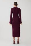Amirose Ruffle Knit Midi Dress Plum