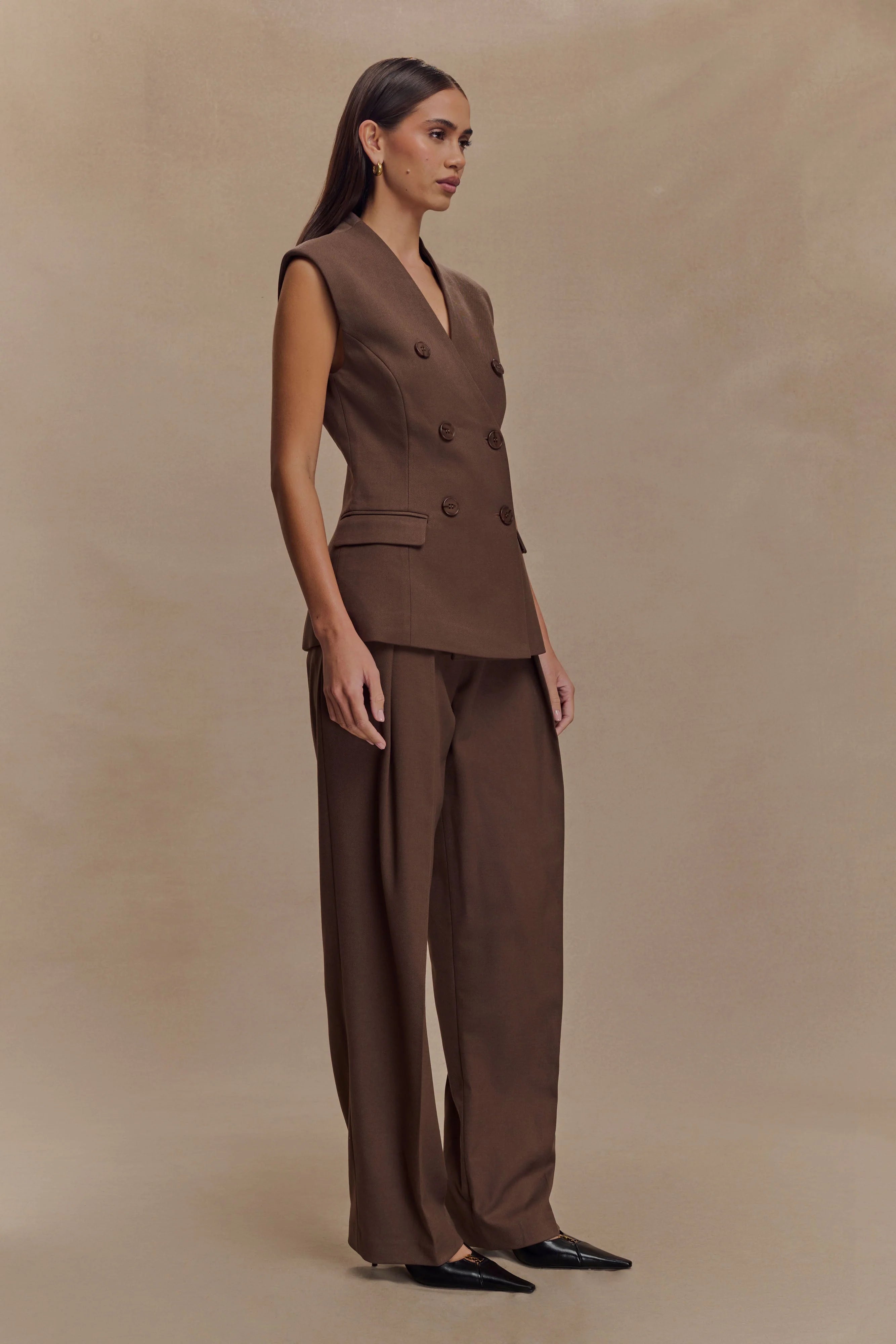 Penelope Pleated High Waisted Pants Chocolate