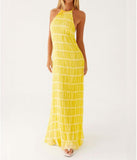 Women Backless Dress Sleeveless Textured Halter Open Back Maxi Dresses Vacation Wedding Guest