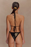 Huntleigh Crochet Bikini Top Black Gold Sunshine Print