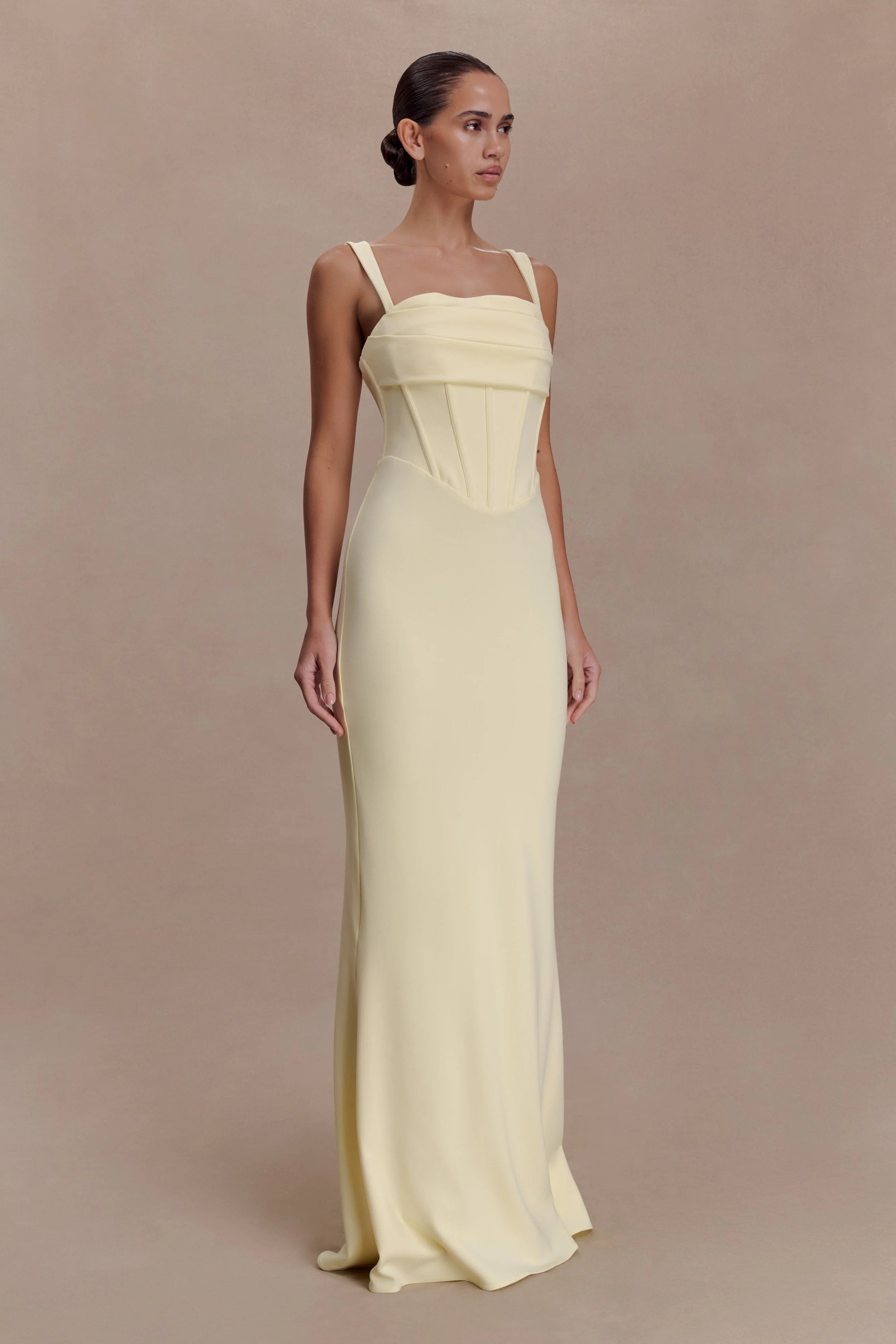 Luella Crepe Corset Maxi Dress Lemon