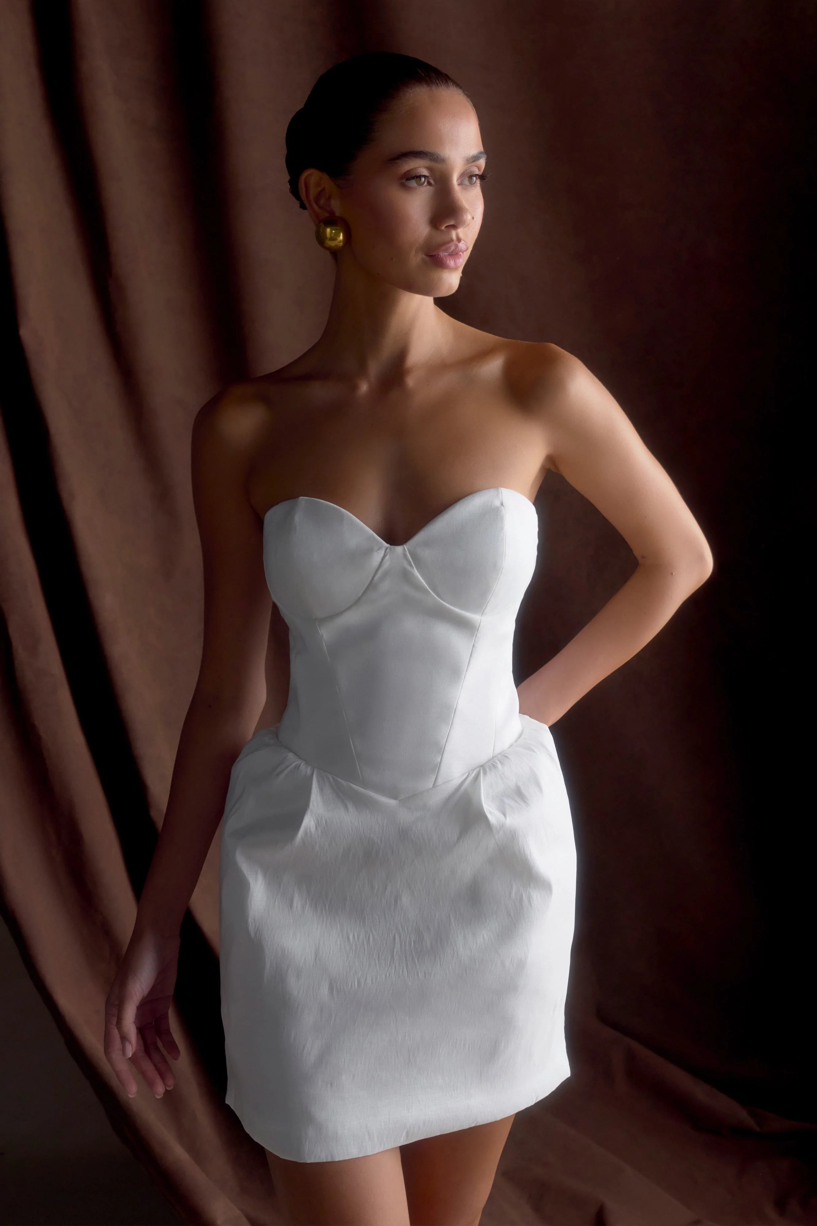 Suzette Taffeta Bow Mini Dress White