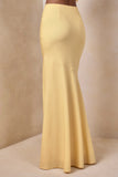 Vayla Lemon Matte Satin Asymmetric Drop Waist Maxi Skirt