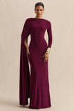 Halina Burgundy High Neck Maxi Dress With Cape Sleeve