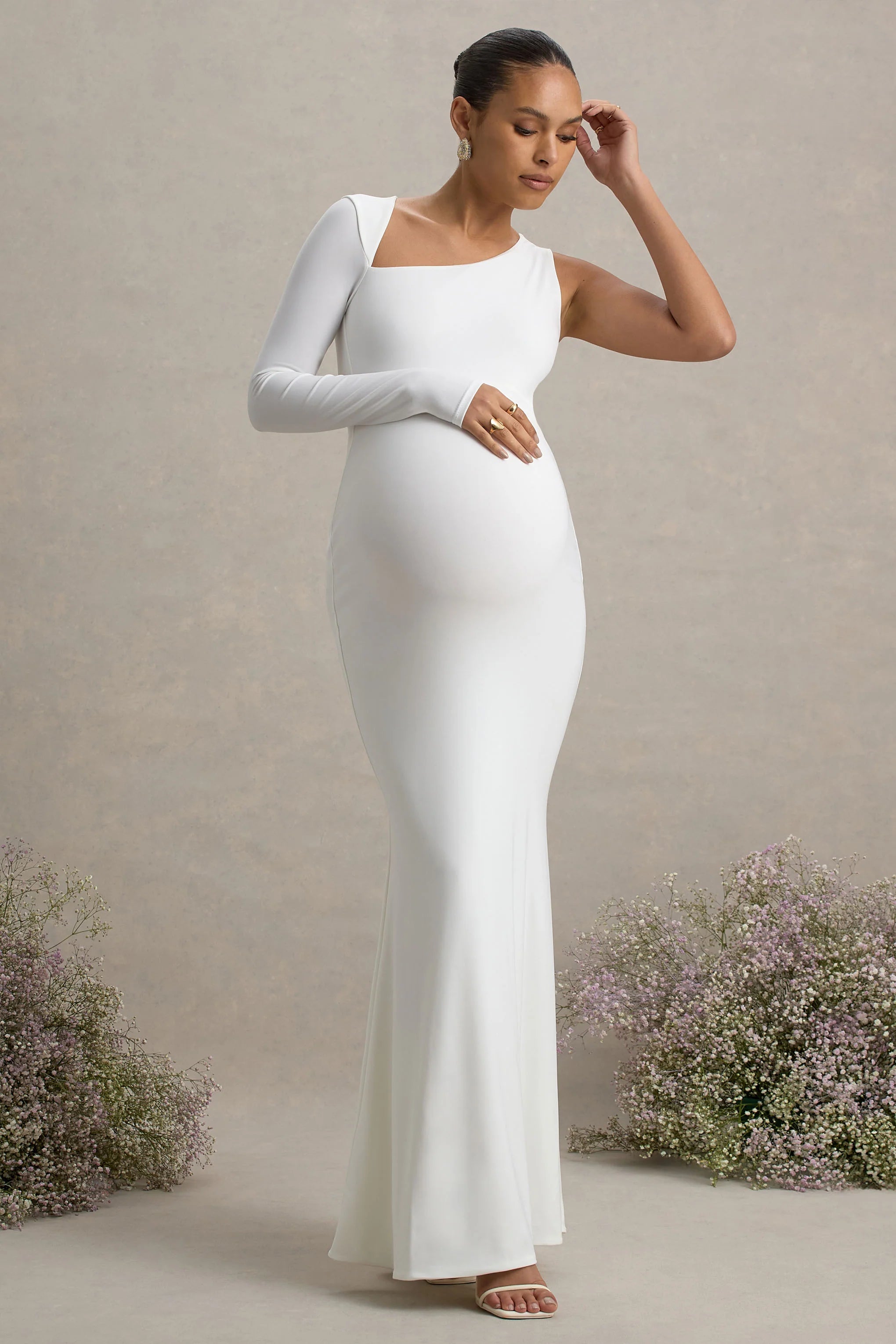 Oh Baby White Maternity One Shoulder Bodycon Maxi Dress