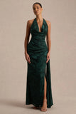 Talula Dark Green Extreme Cowl Neck Maxi Dress With Sash And Front High Split