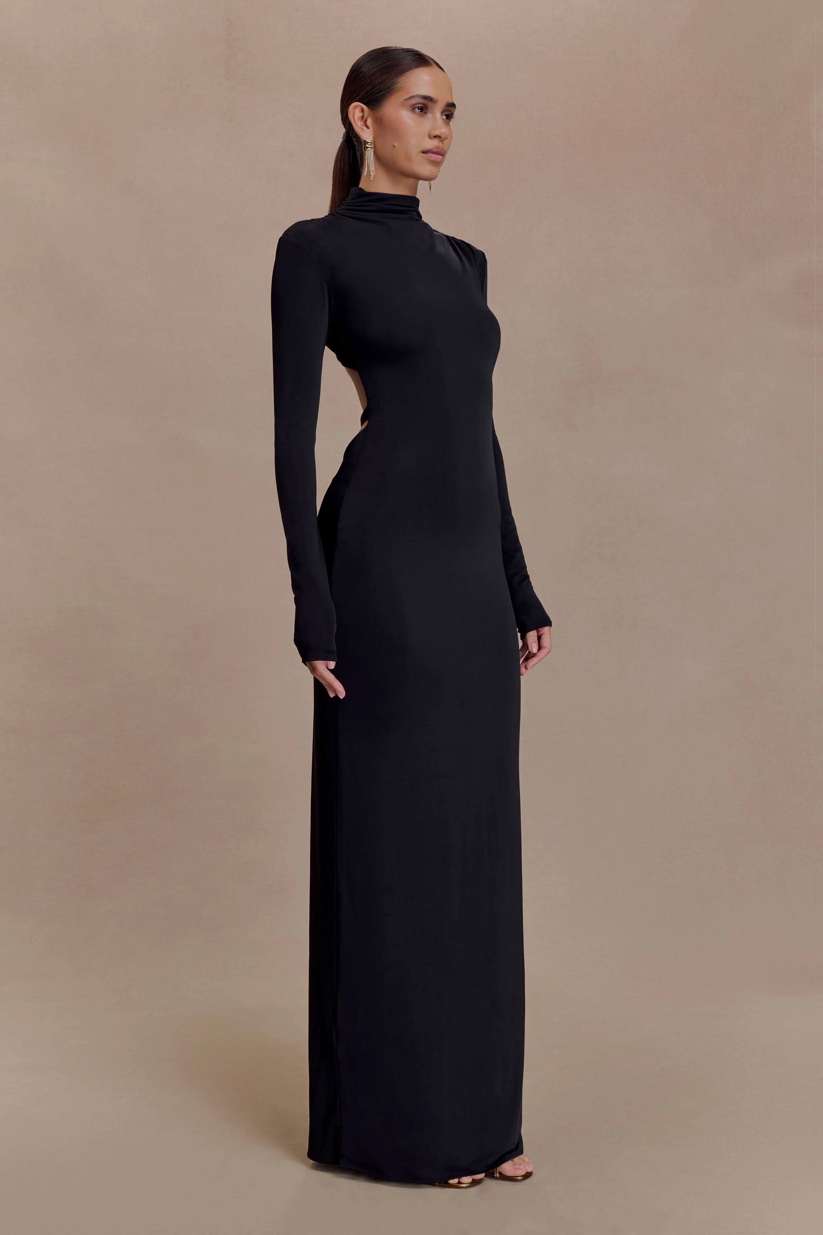 Kiyah Slinky Cut Out Maxi Dress Black