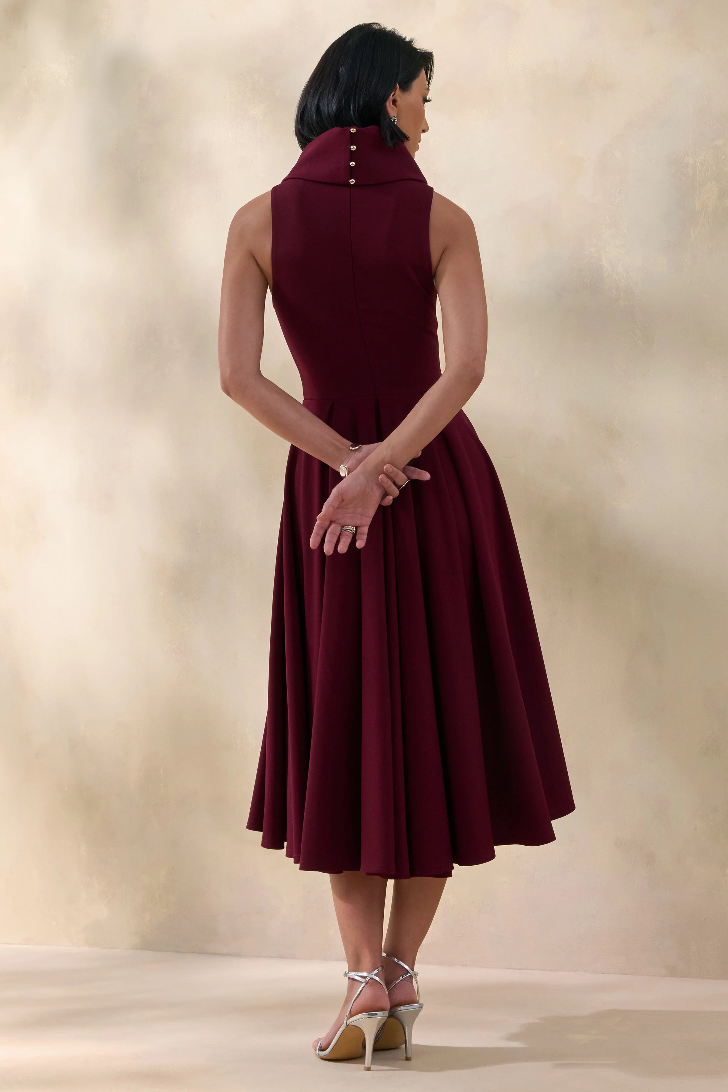 Exclusivity Burgundy High Neck Midi Dress