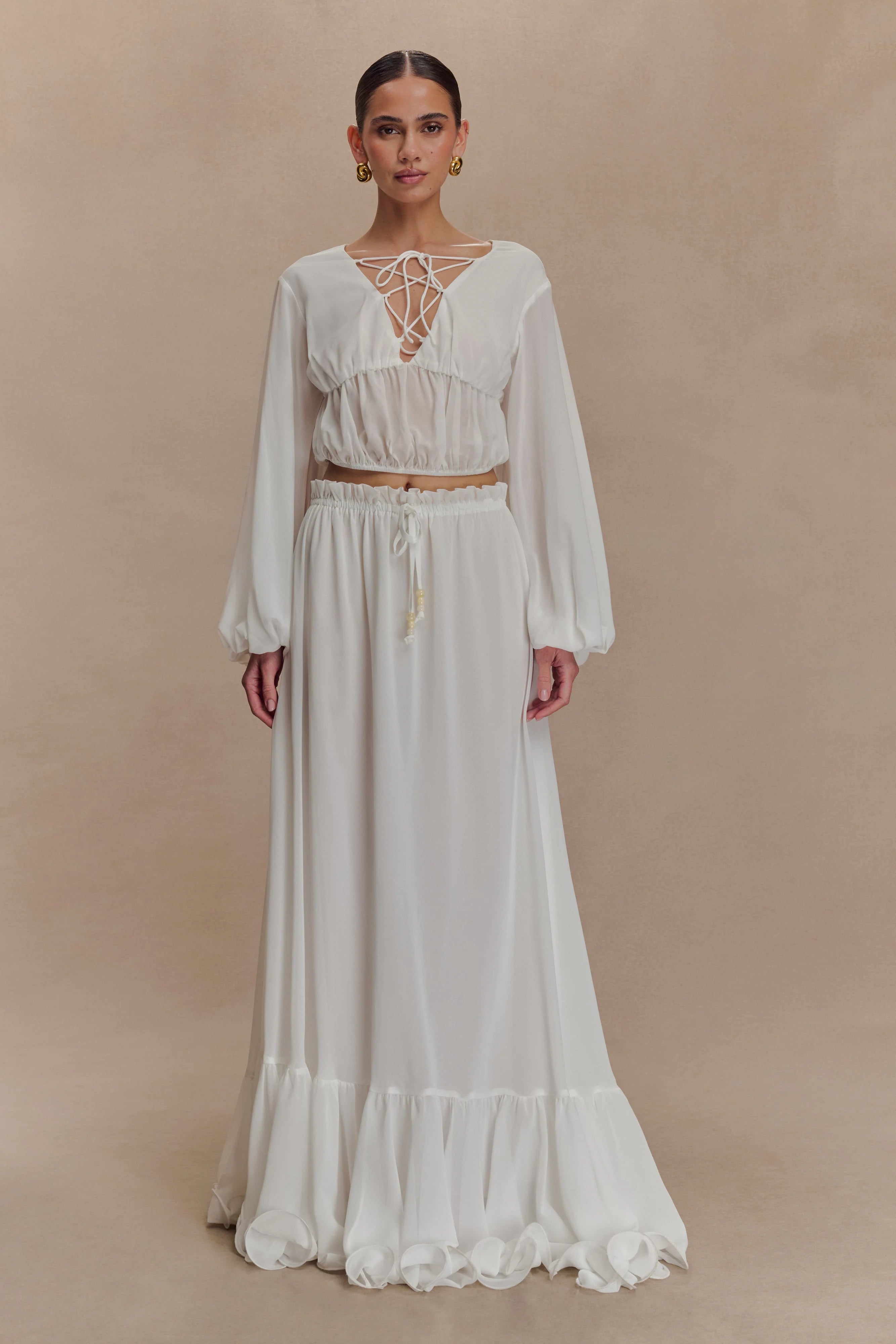 Carlie Chiffon Cross Tie Top Ivory