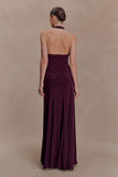 Indira Gathered Slinky Halter Maxi Dress Mahogany
