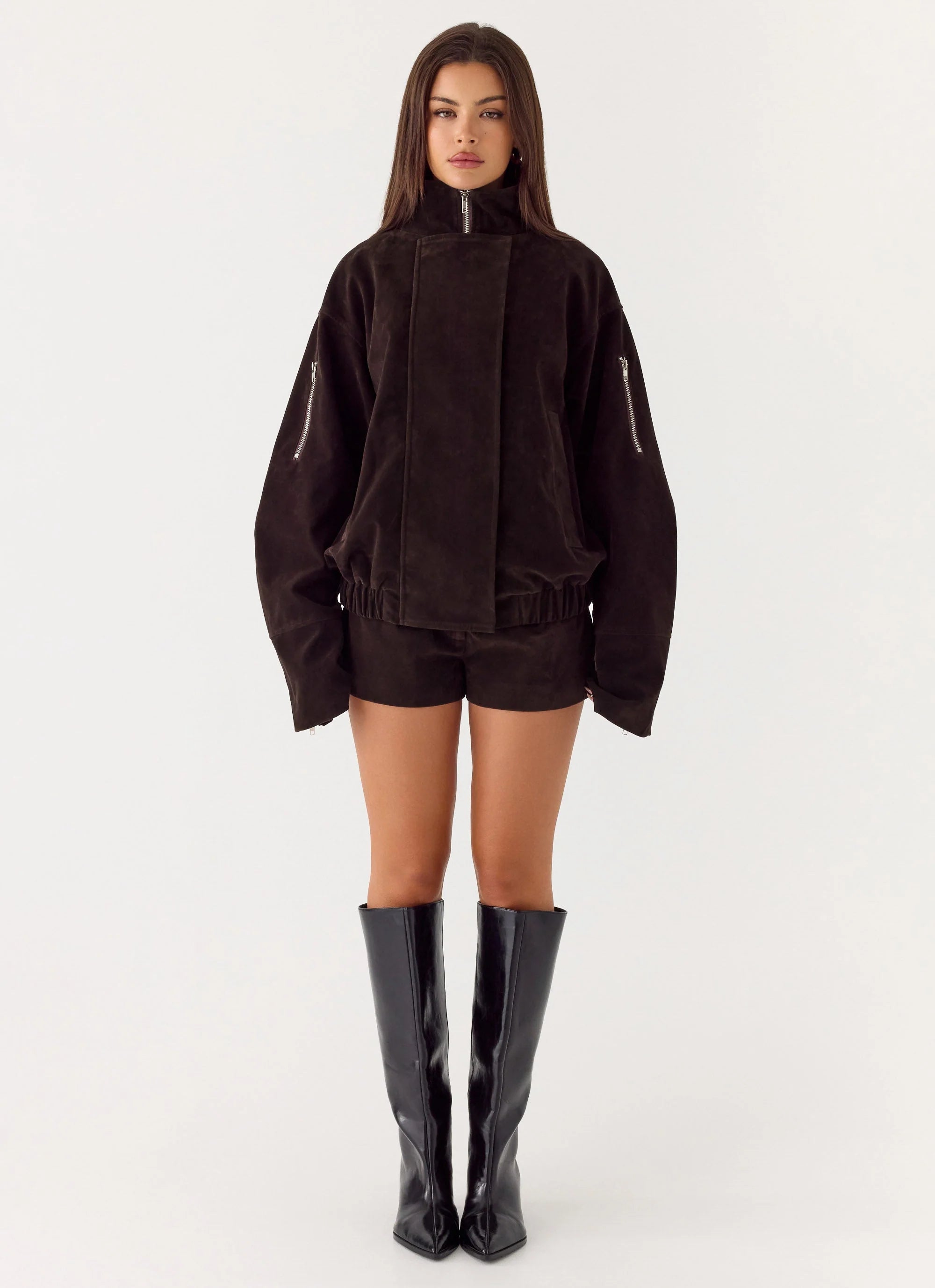 Marlow Faux Suede Jacket - Chocolate