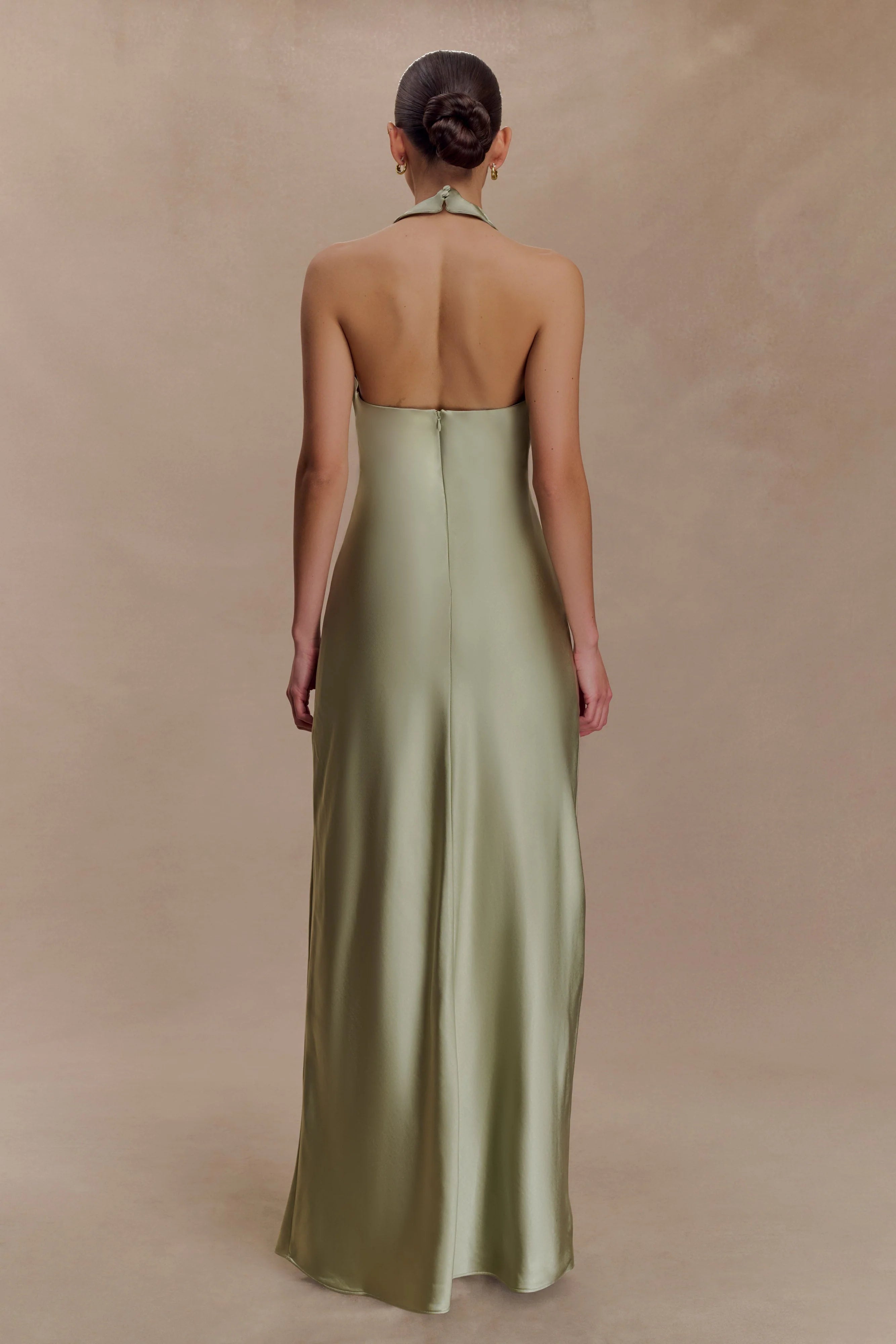Alice Satin Halter Maxi Dress Sage
