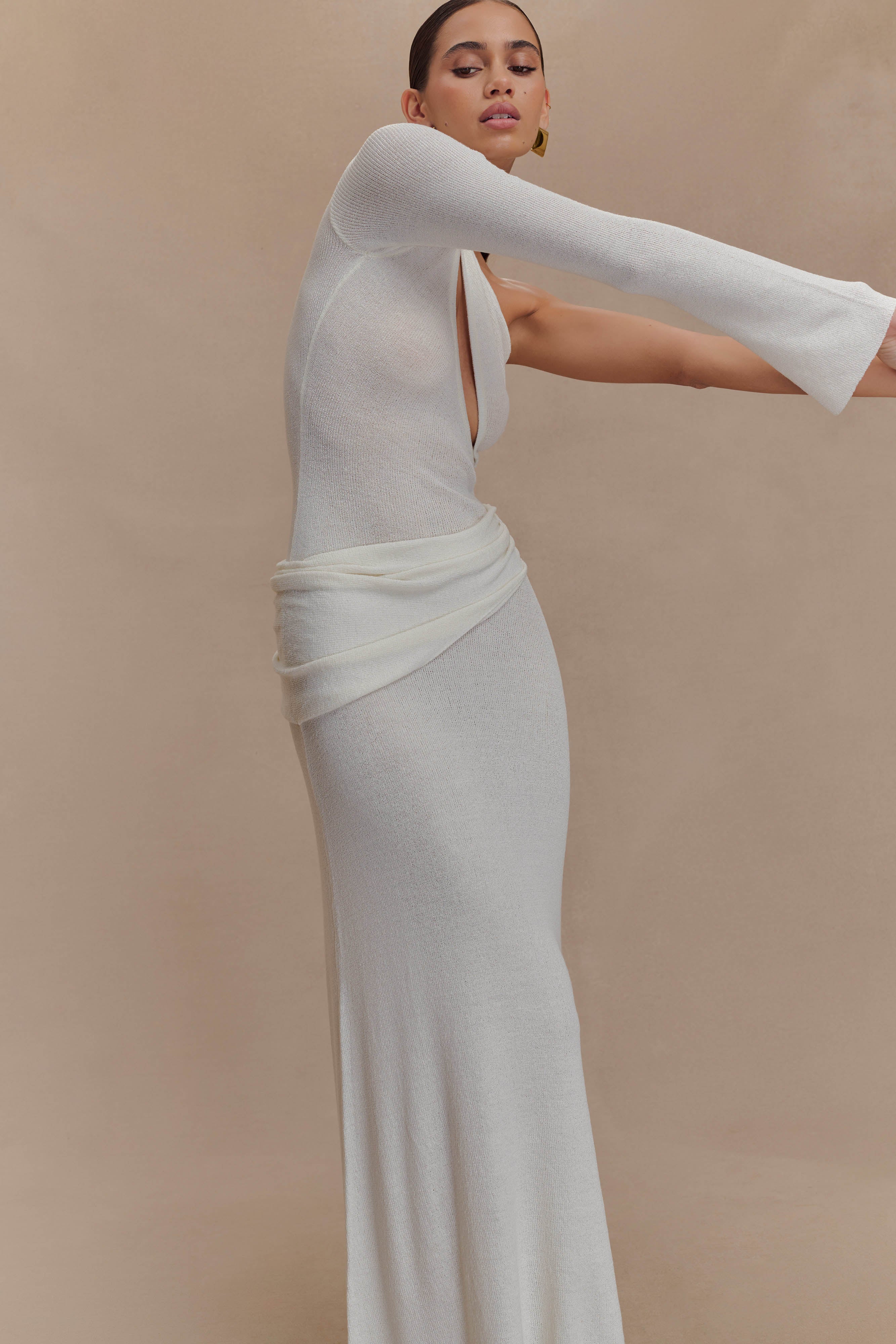 Alexius One Shoulder Knit Maxi Dress Ivory