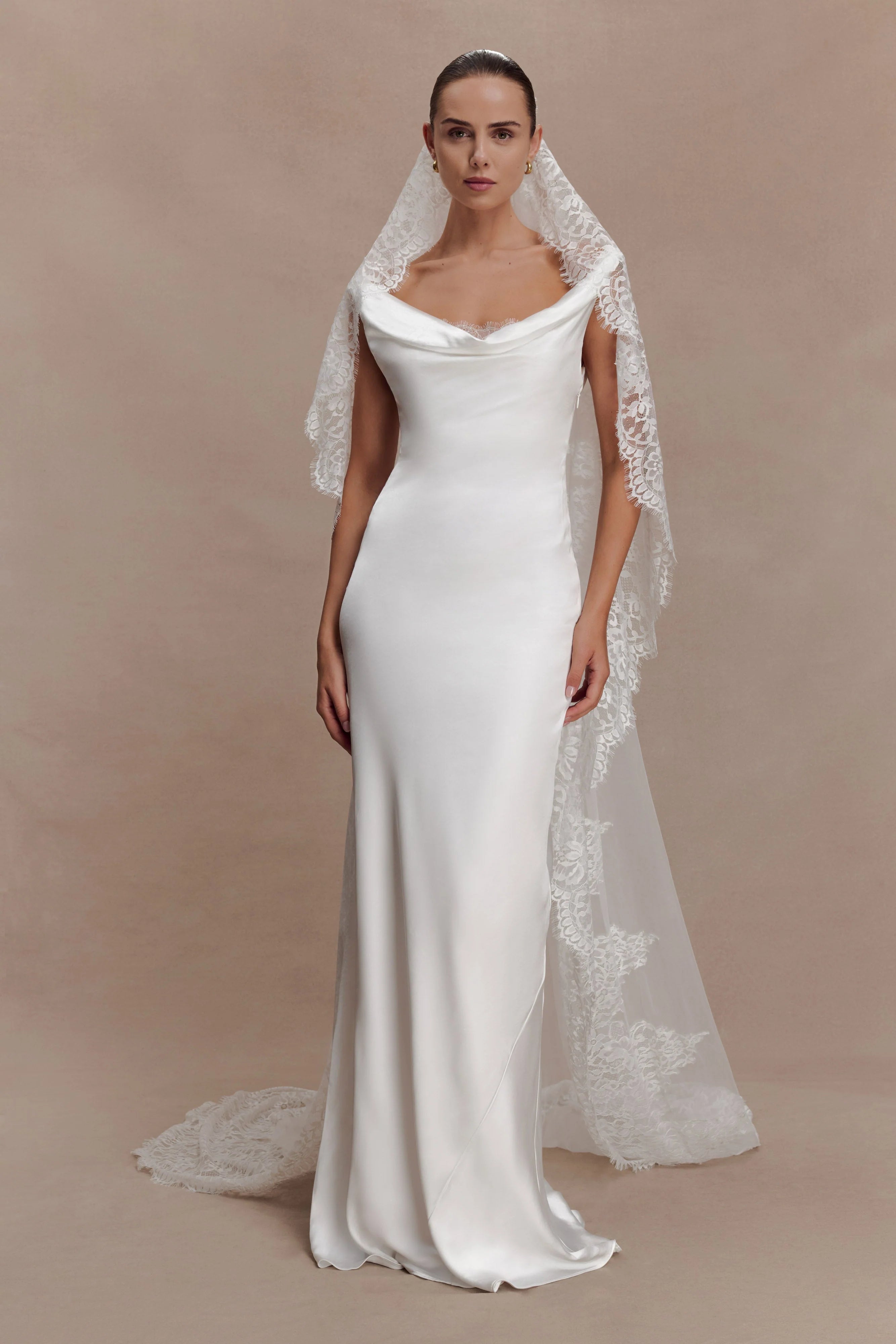 Cassia Lace Trim Veil White