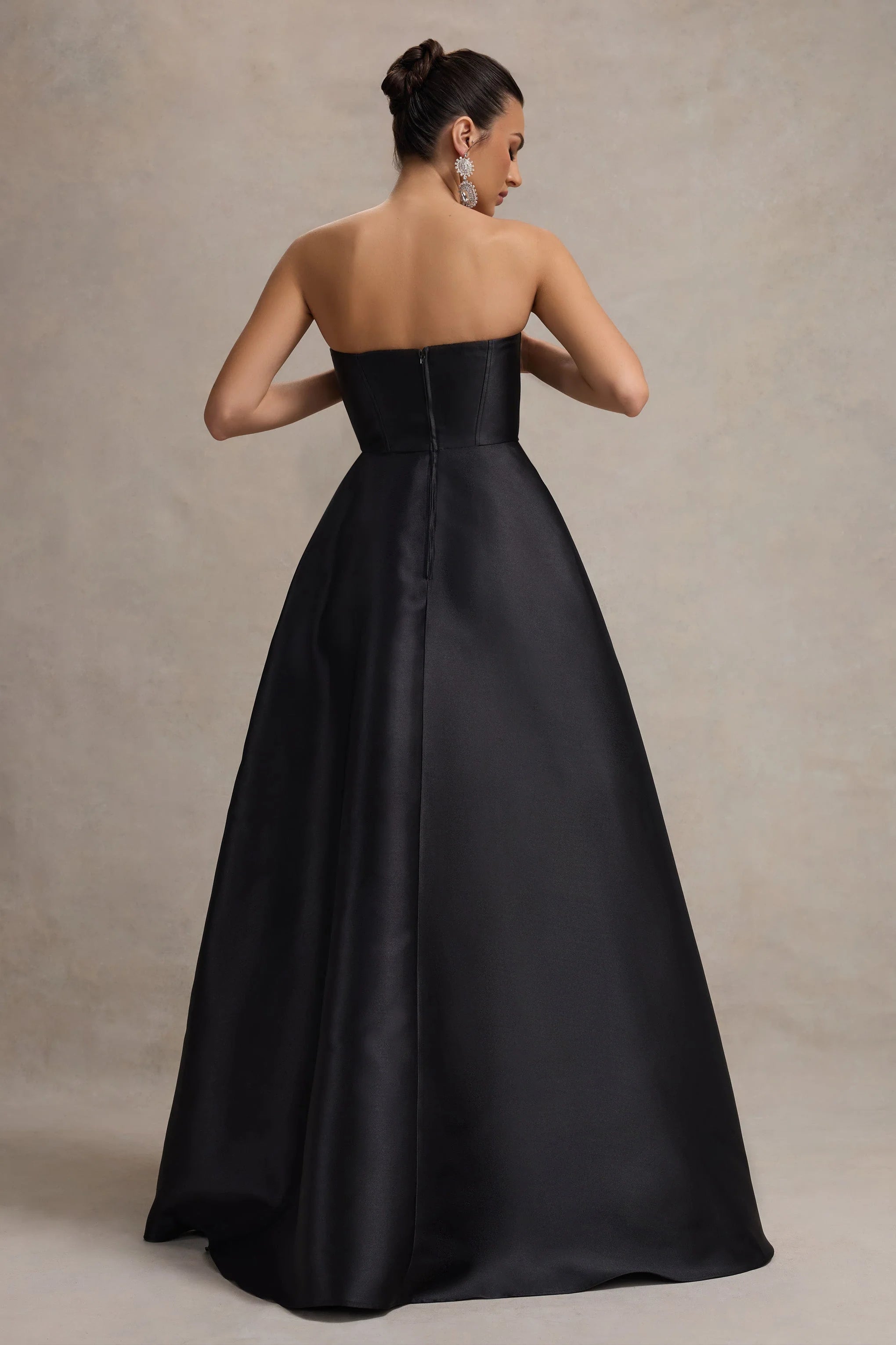 Universe Black Bandeau Puff Skirt Split Maxi Dress