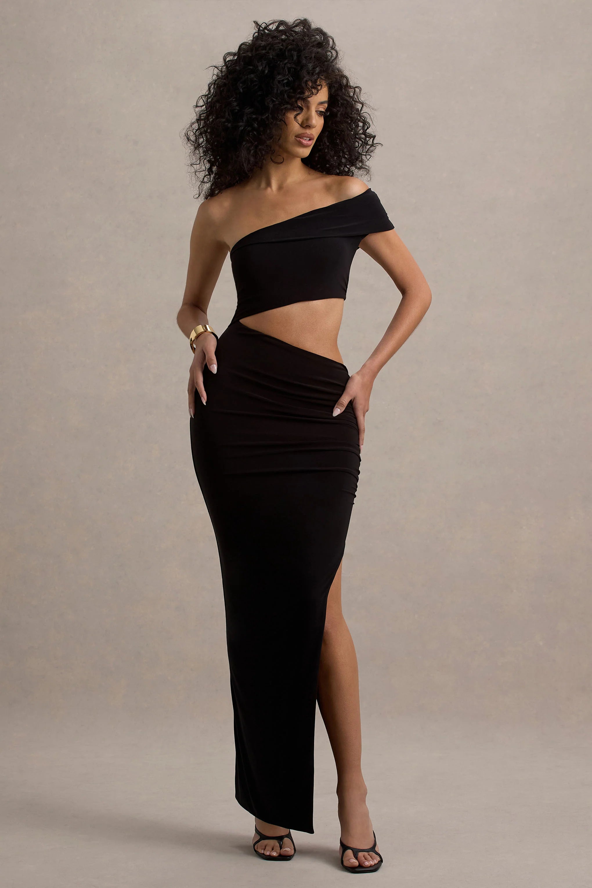 Milos Black One Shoulder Cut Out Maxi Dress With Split