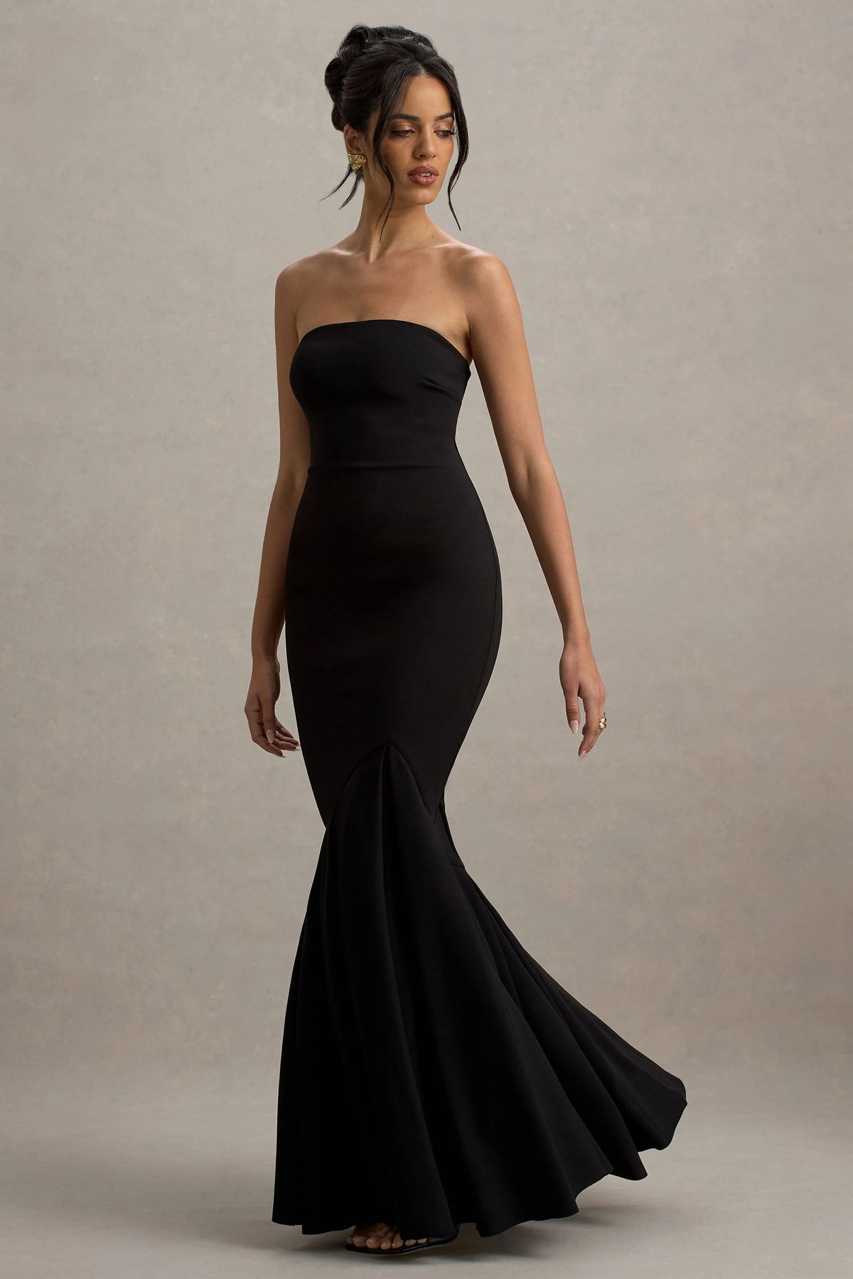 Angela Black Bandeau Fishtail Maxi Dress