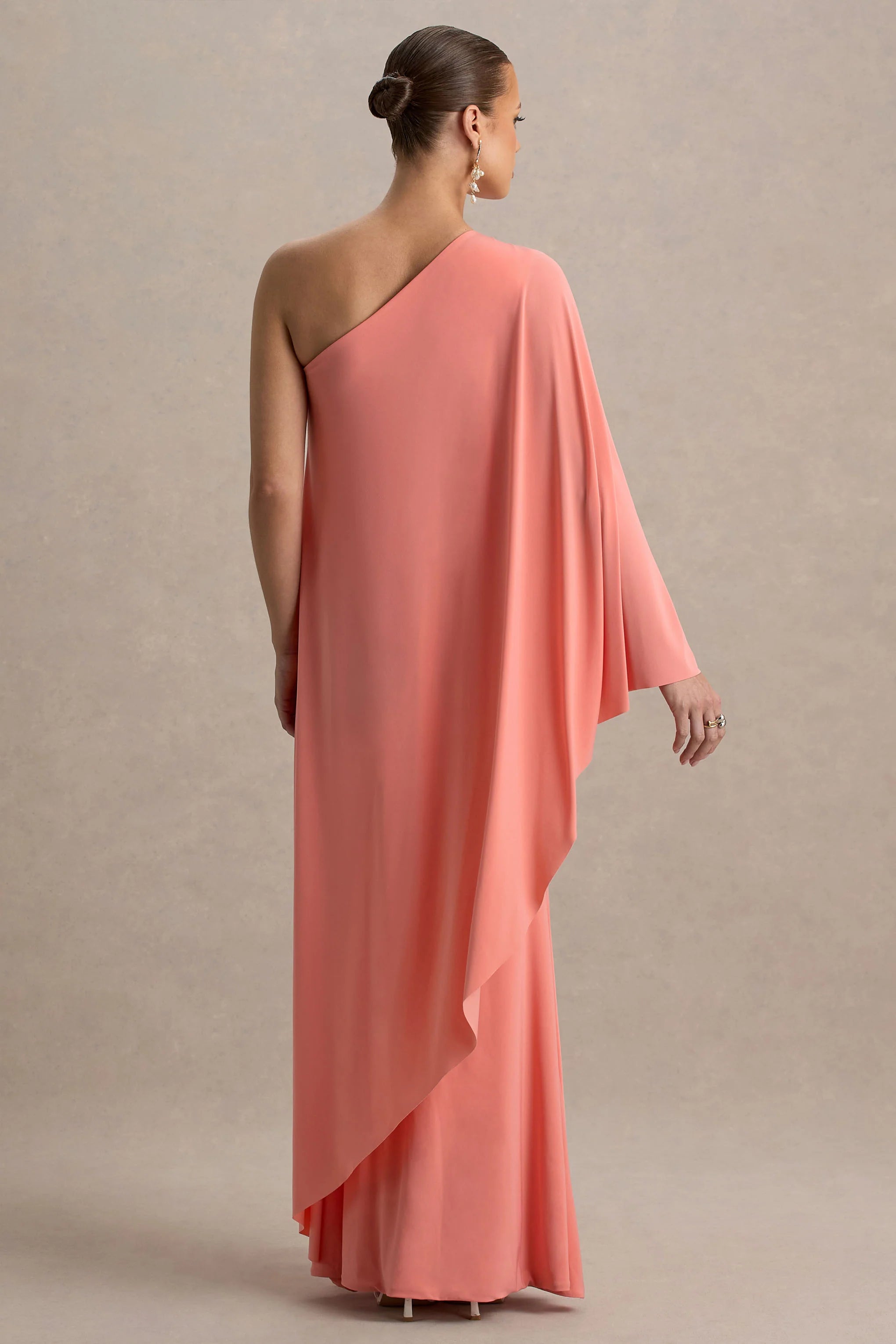 Waves Coral Asymmetric Maternity Maxi Dress With One Sleeve Cape