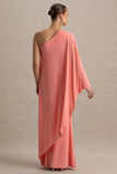 Waves Coral Asymmetric Maternity Maxi Dress With One Sleeve Cape