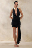 Centrepiece Black Cowl Neck Wrap Mini Dress With Sash