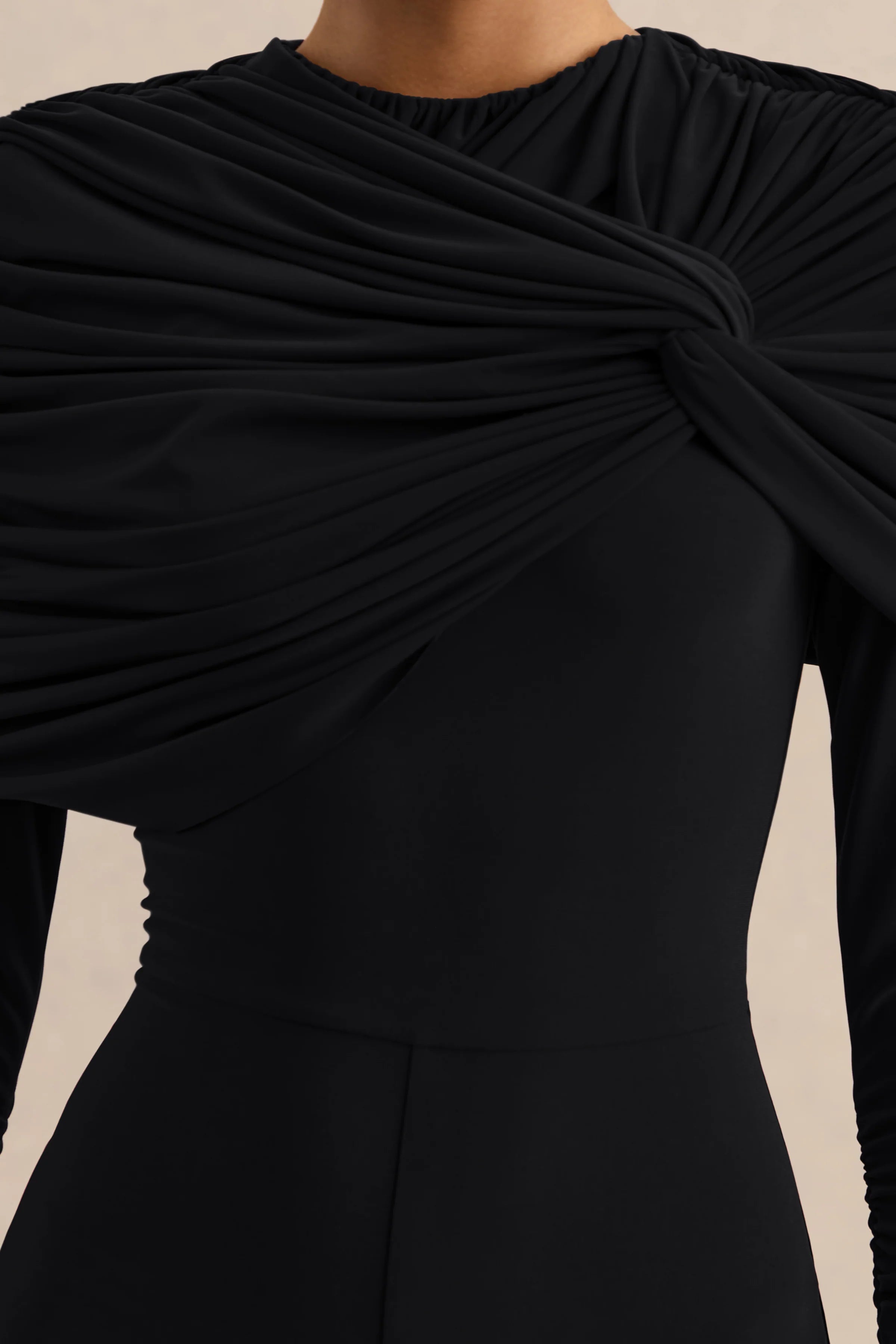 Eloura Black High Neck Jumpsuit With Twist Gathered Detail