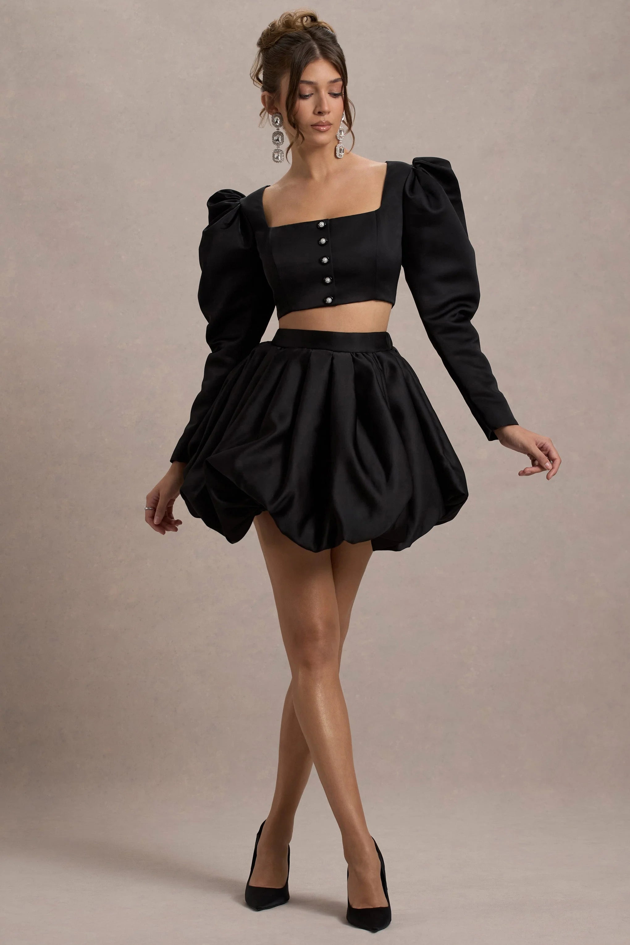 Tosca Black Satin Bubble Mini Skirt