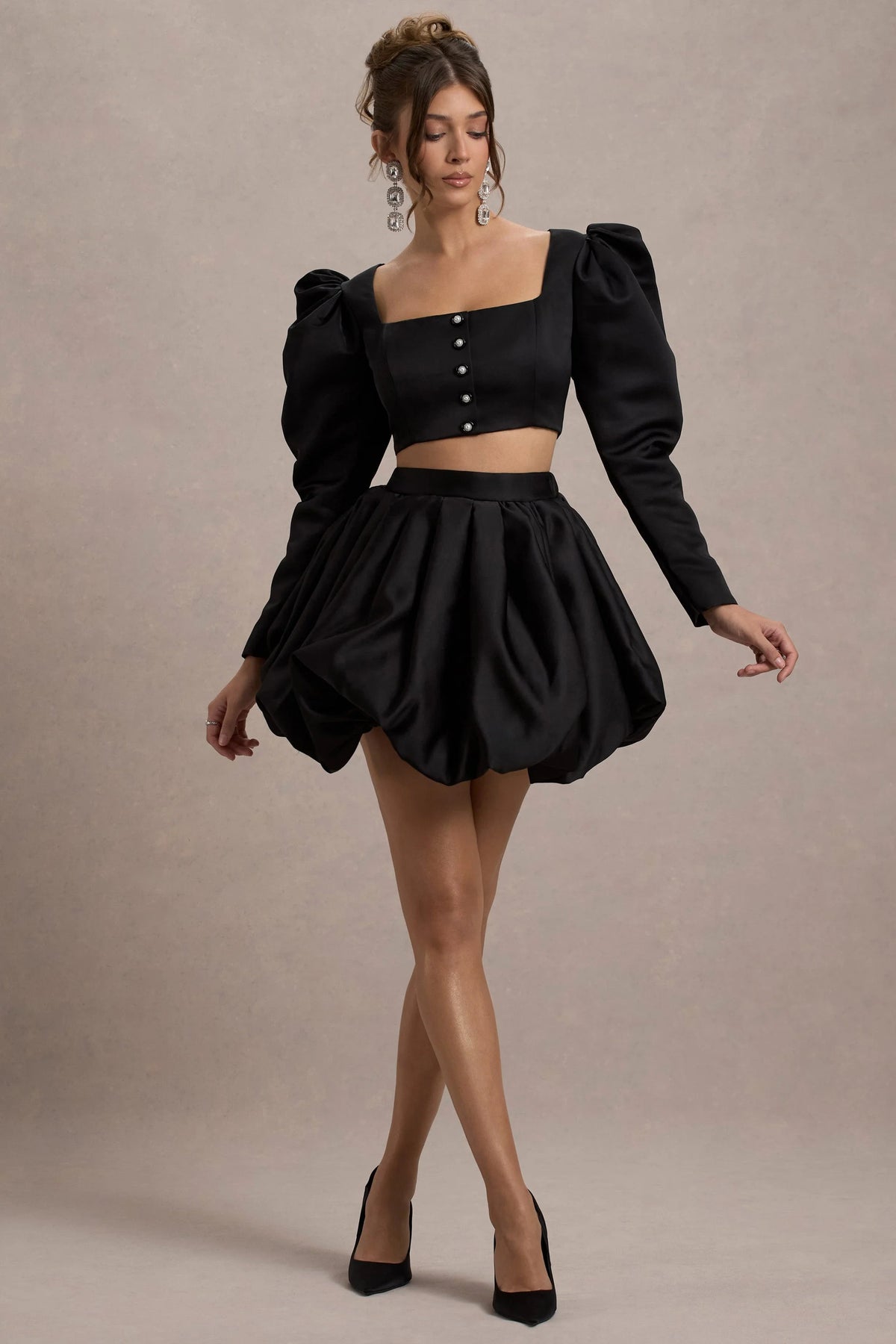 Tosca Black Satin Bubble Mini Skirt