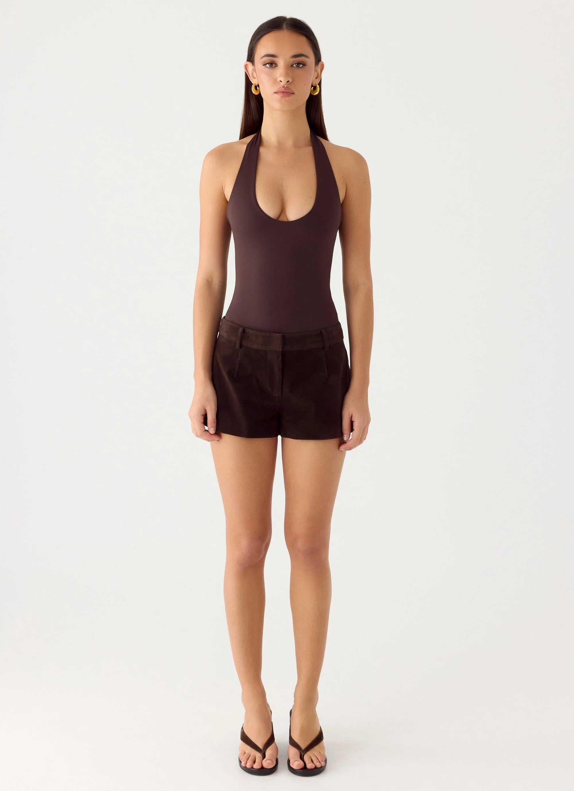 Set The Scene Halter Bodysuit Chocolate