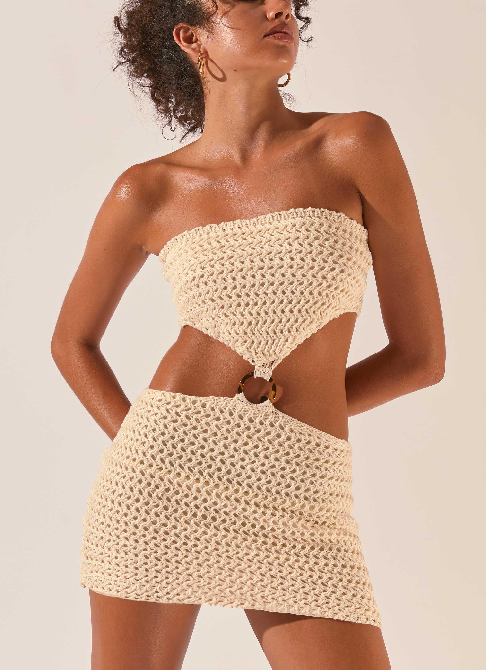 Balmy Nights Crochet Mini Dress Seashell