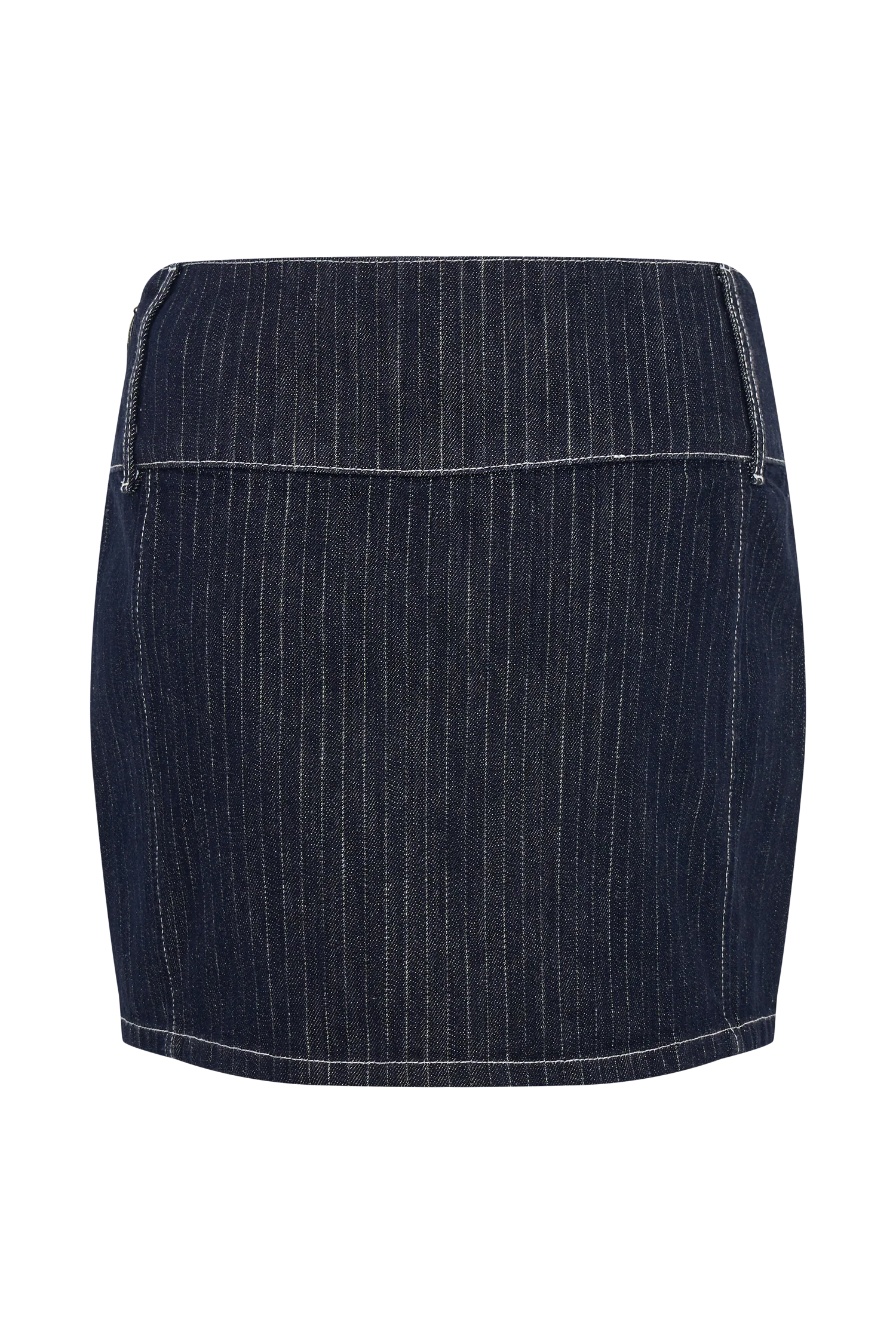 Loraine Mid Rise Denim Mini Skirt Indigo Pinstripe