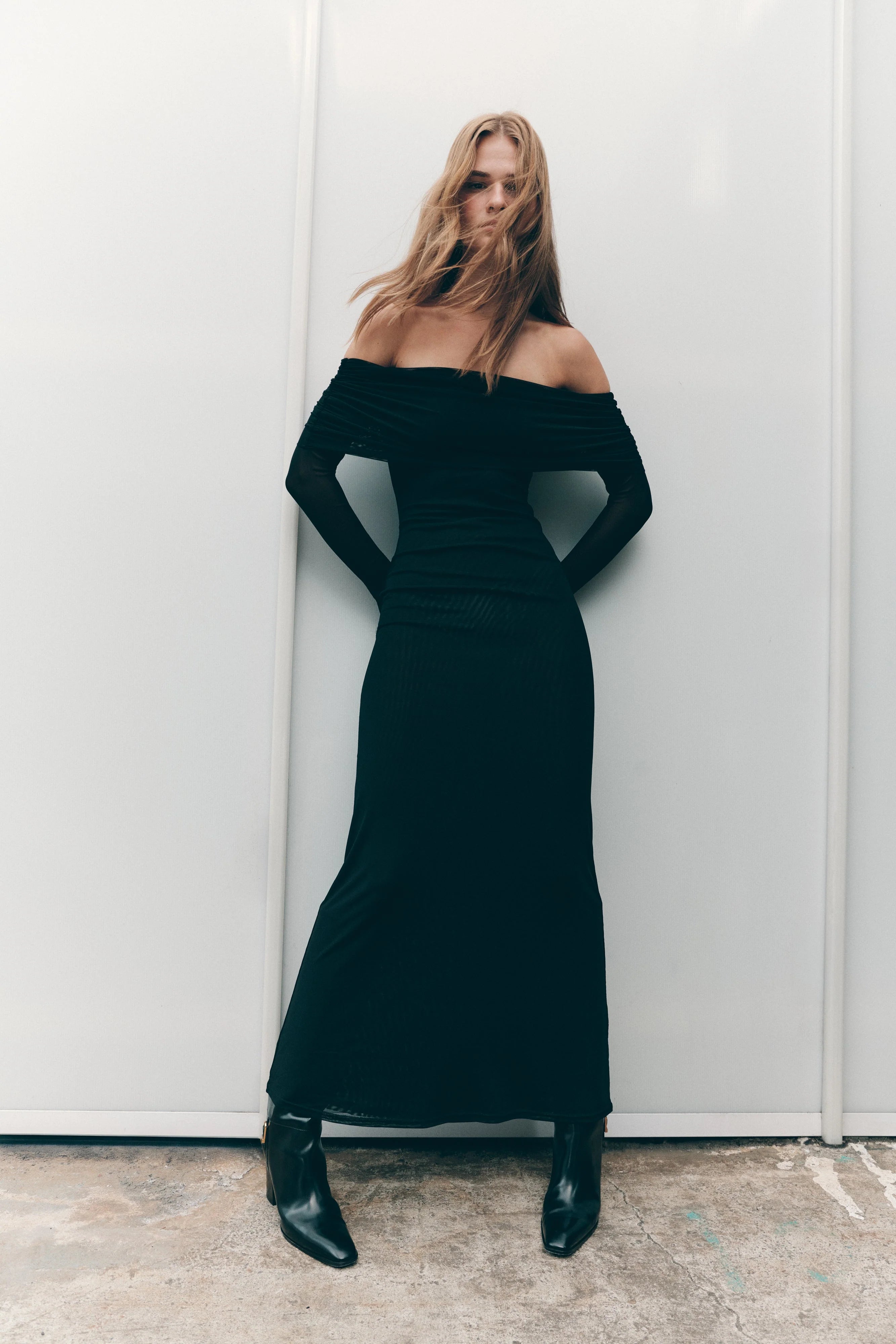Josie Off Shoulder Mesh Maxi Dress Black