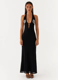 Polina Beaded Halterneck Maxi Dress Black