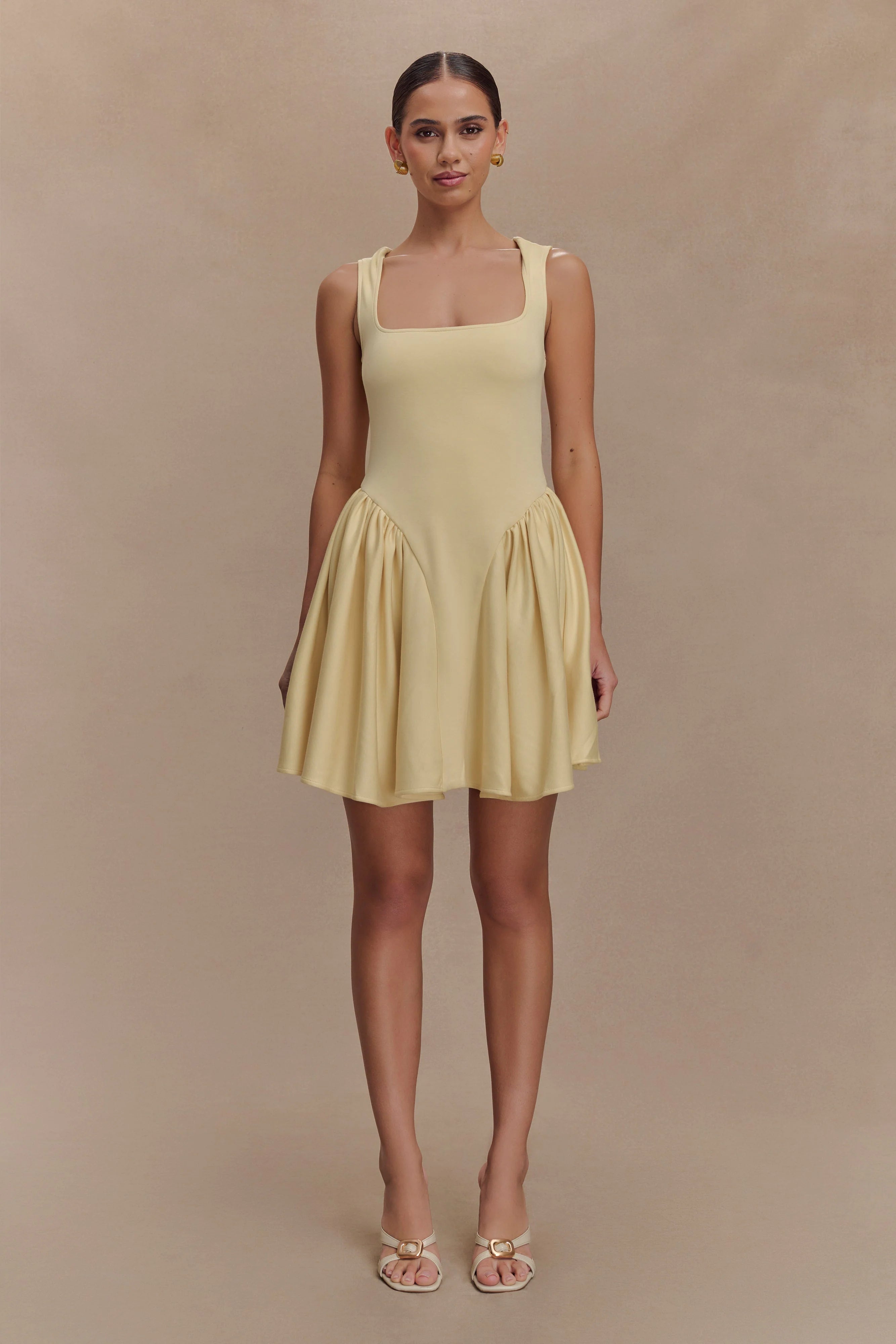 Sharon Scuba Jersey Mini Dress Pastel Lemon