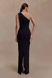 Milena One Shoulder Crepe Maxi Dress Black