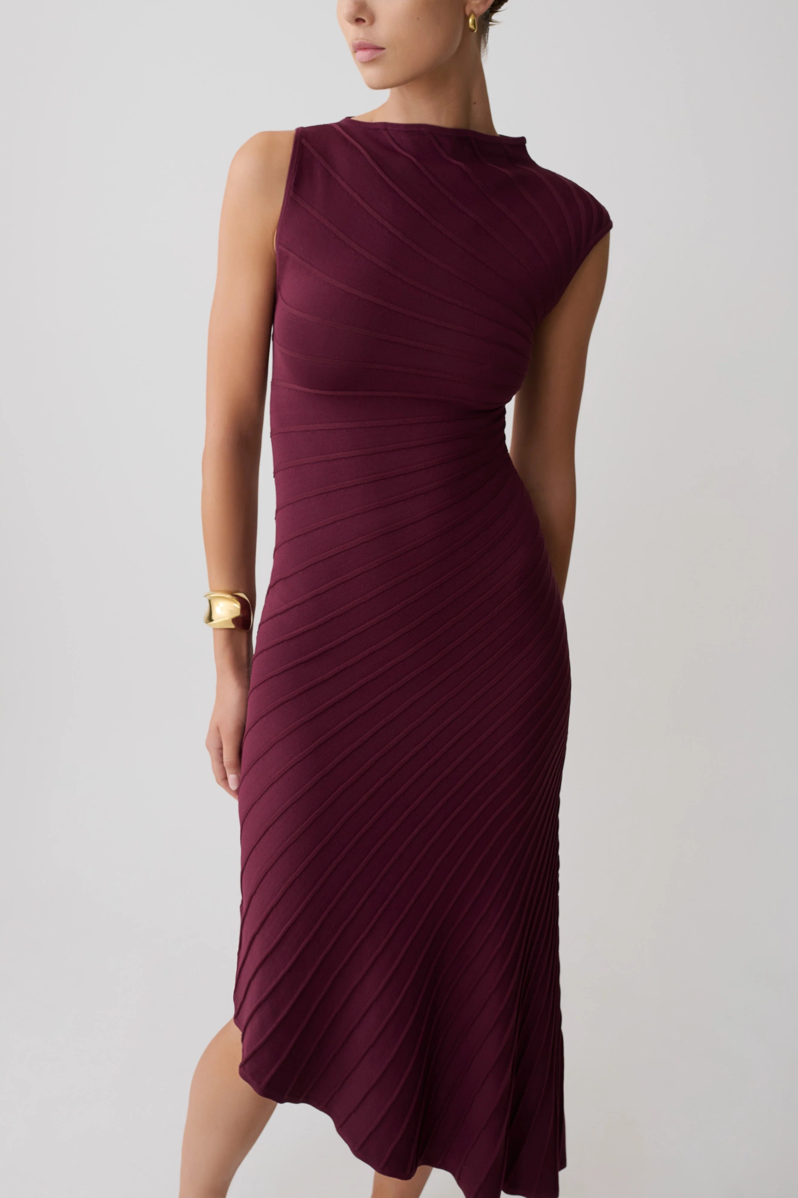 Milasandra Pleated Knit Dress Plum