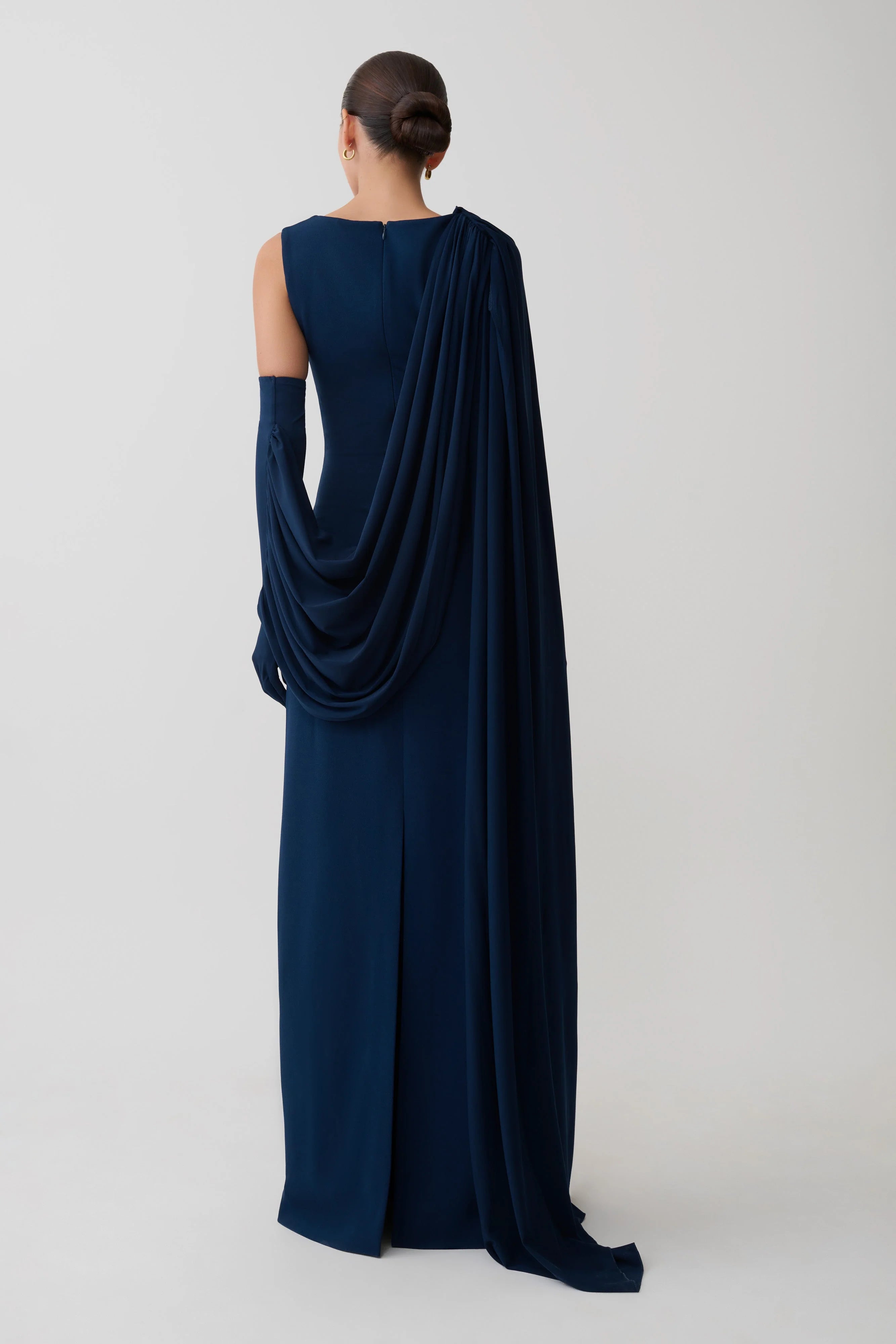 Rhea Detachable Cape Jersey Maxi Dress Navy