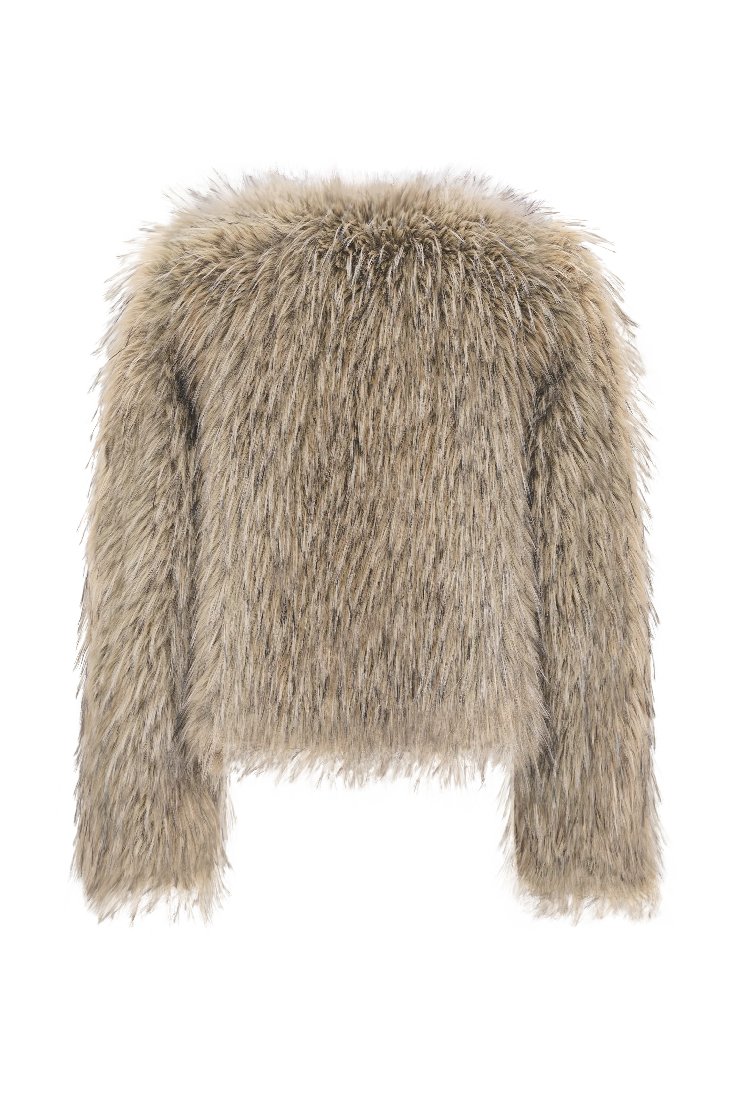 Ottie Mongolian Faux Fur Cropped Jacket Brown Multi