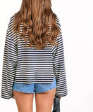 Women Striped Long Sleeve Shirt Crewneck Cropped Pullover Top Fall Winter Vintage Sweatshirt Streetwear