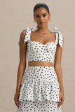 Lumen White Polka Dot Corset Sweetheart Top With Bow Straps