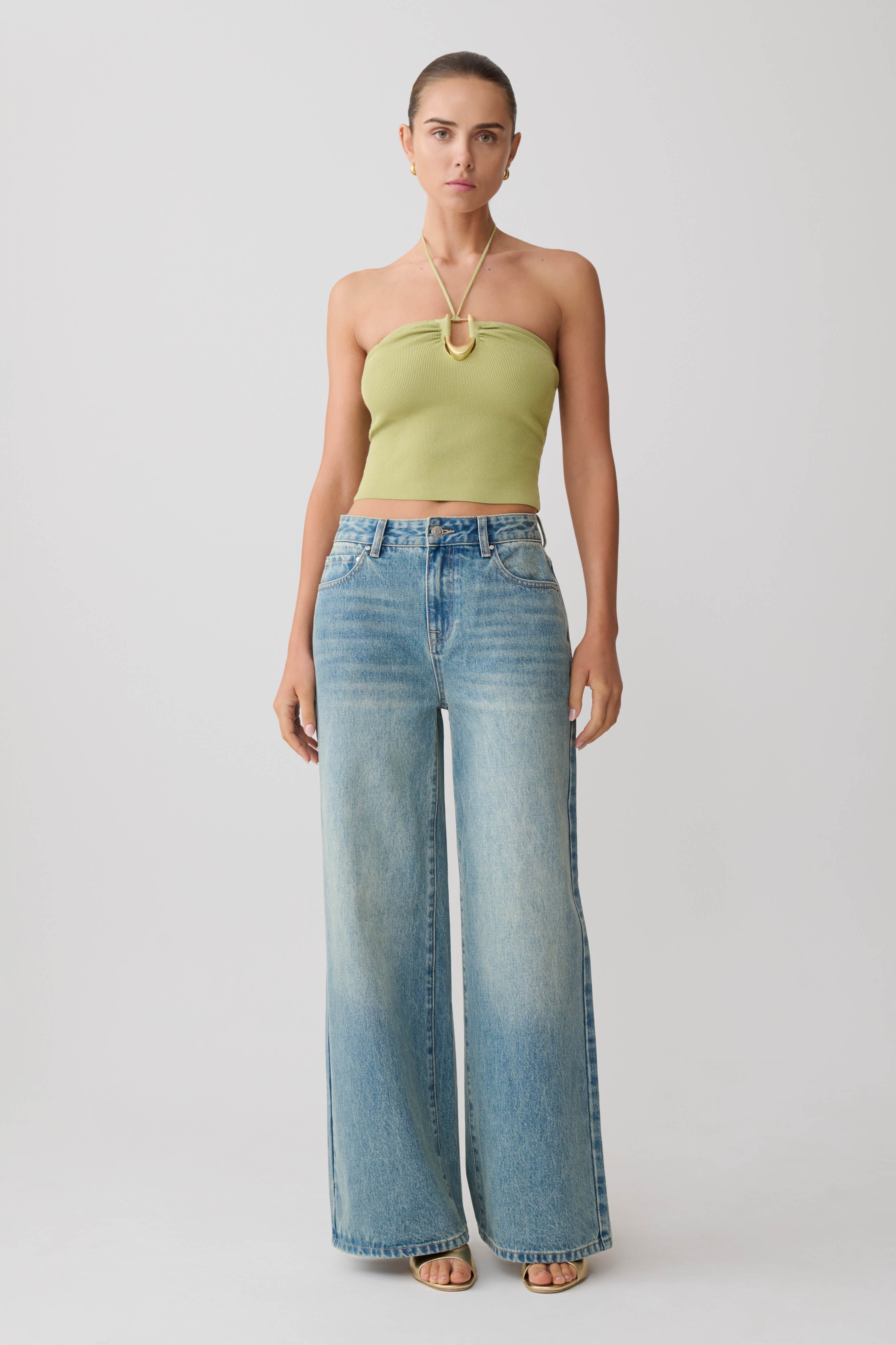 Dimitri Knit Halter Top With Hardware Light Olive