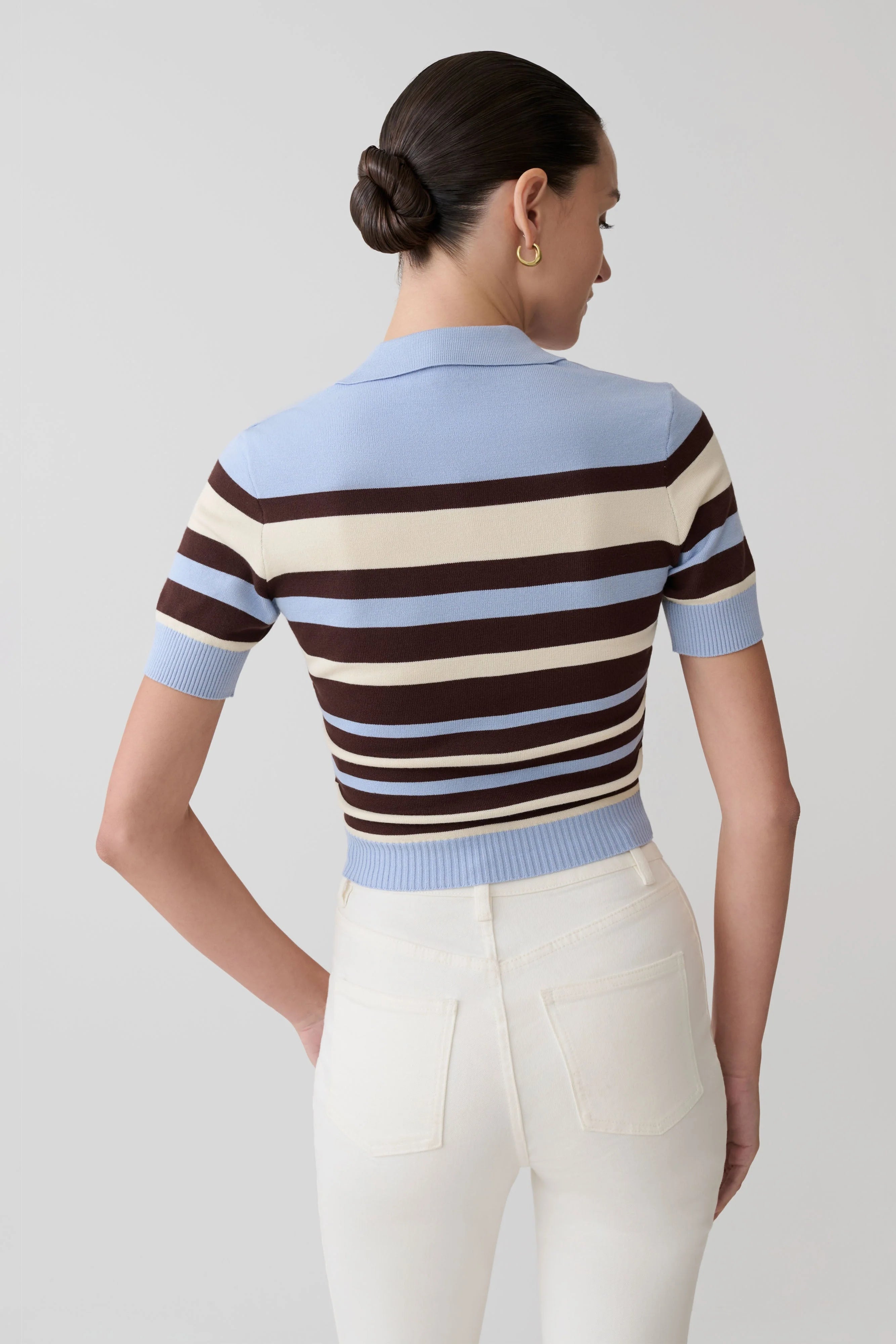Philly Stripe Knit Button Up Top Chocolate Blue